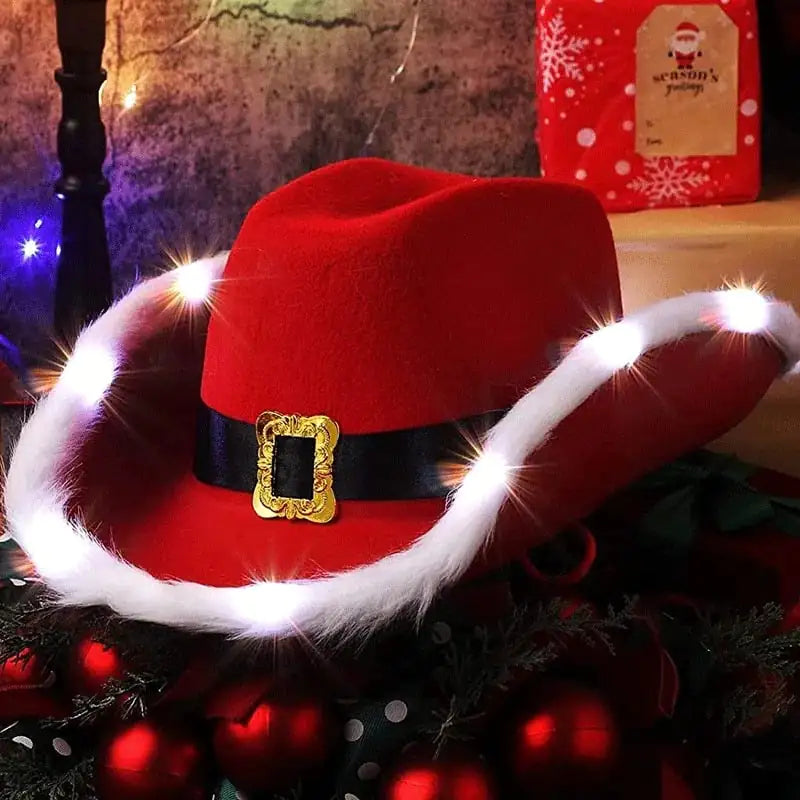 Festive LED Cowboy Santa Party Hat