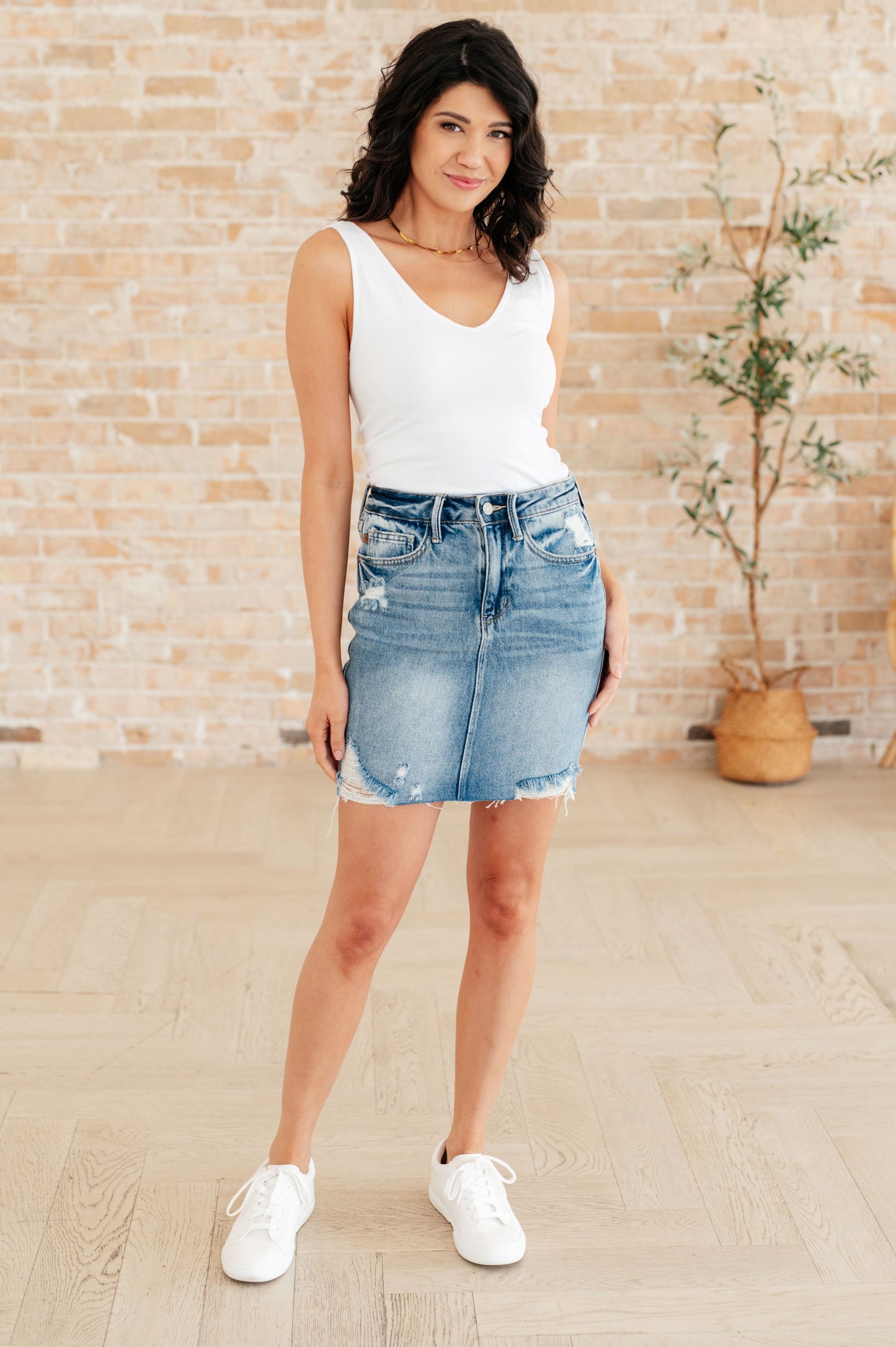 Carol High Rise Rigid Magic Denim Skirt