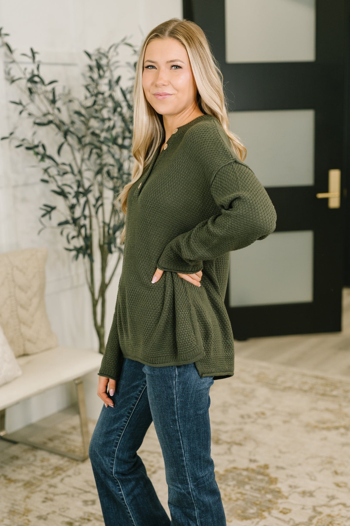 Come Together Henley Casual Top in Dark Olive
