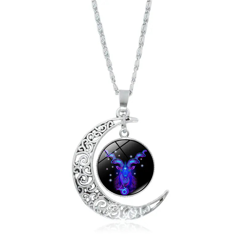 Zodiac Pendant with Half-Moon and Time Gemstone