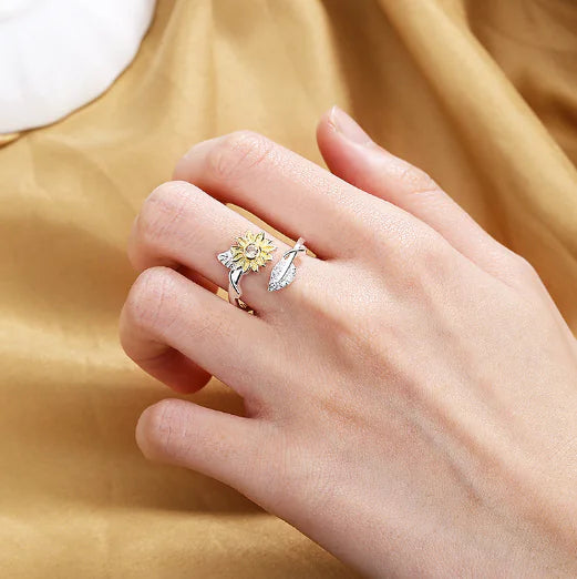 Gold and Silver Two-tone Sunflower Ring with Inscription
