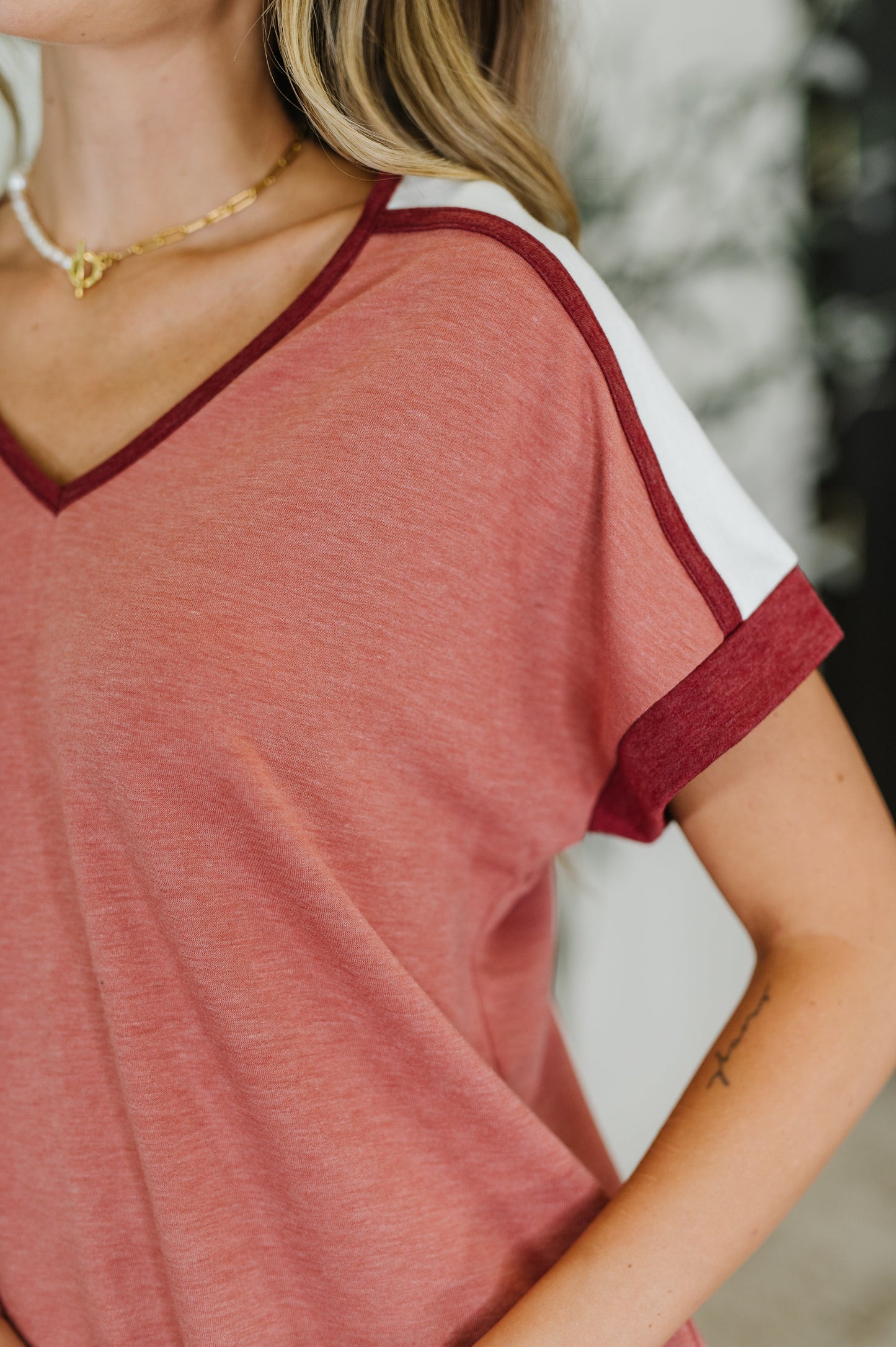 Sew Into You V-Neck Top in Light Rust