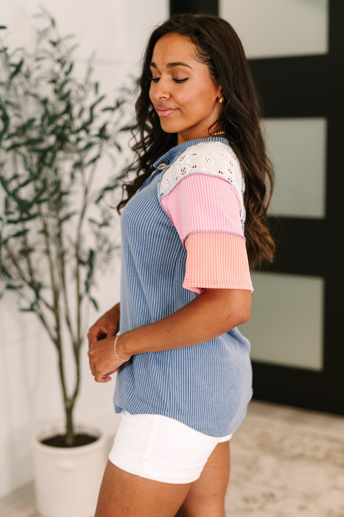 Threaded in Time Contrast Color Block Top