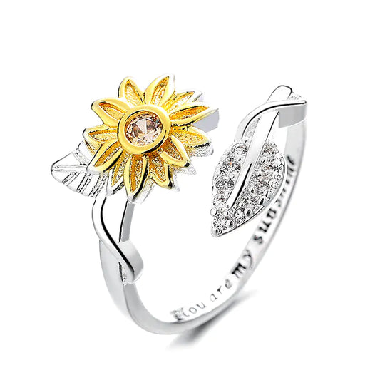 Gold and Silver Two-tone Sunflower Ring with Inscription
