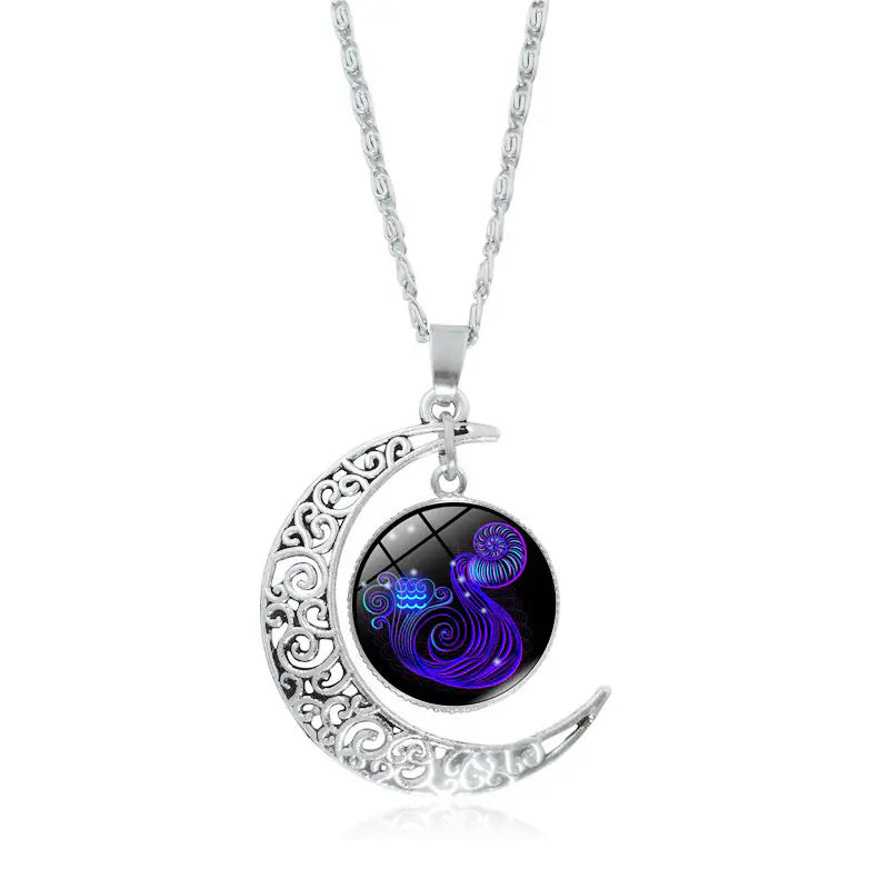 Zodiac Pendant with Half-Moon and Time Gemstone