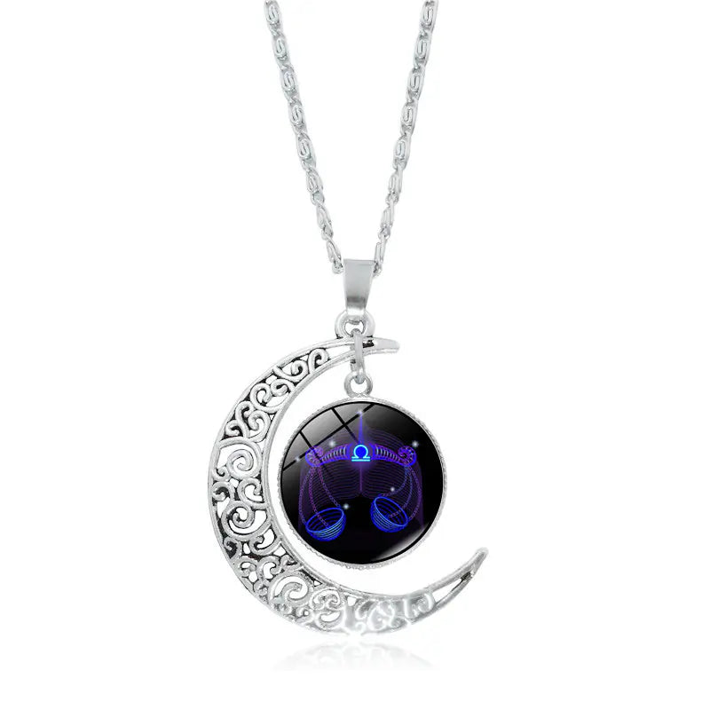 Zodiac Pendant with Half-Moon and Time Gemstone