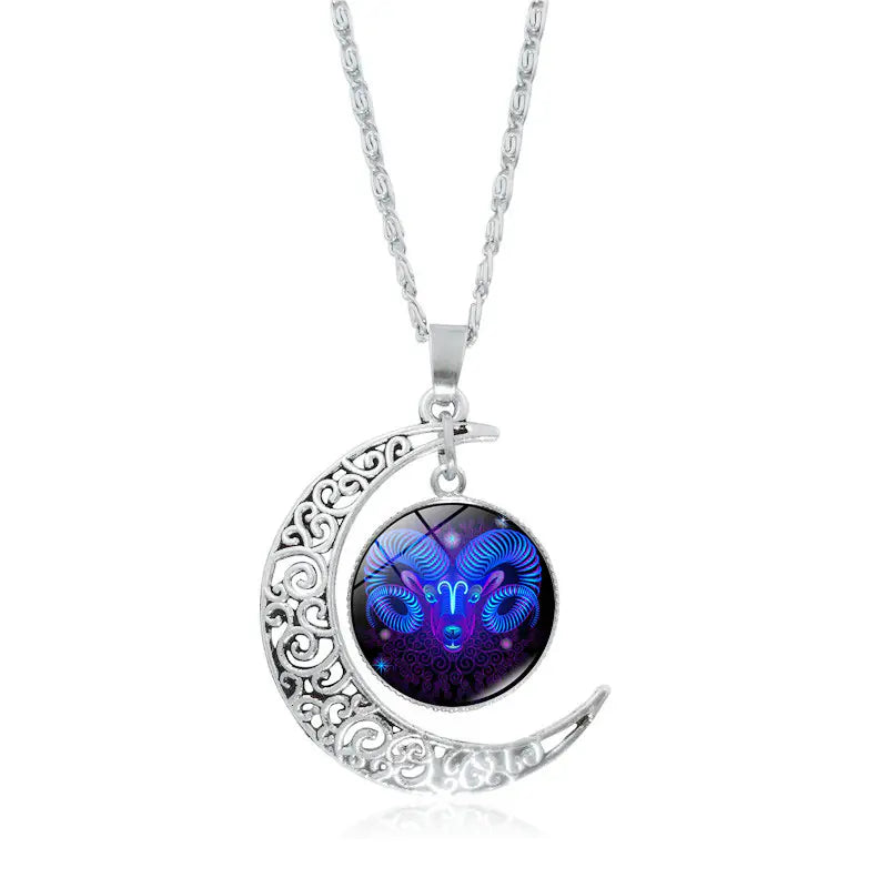 Zodiac Pendant with Half-Moon and Time Gemstone