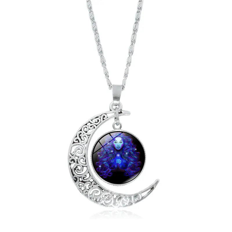 Zodiac Pendant with Half-Moon and Time Gemstone