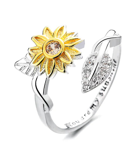 Gold and Silver Two-tone Sunflower Ring with Inscription