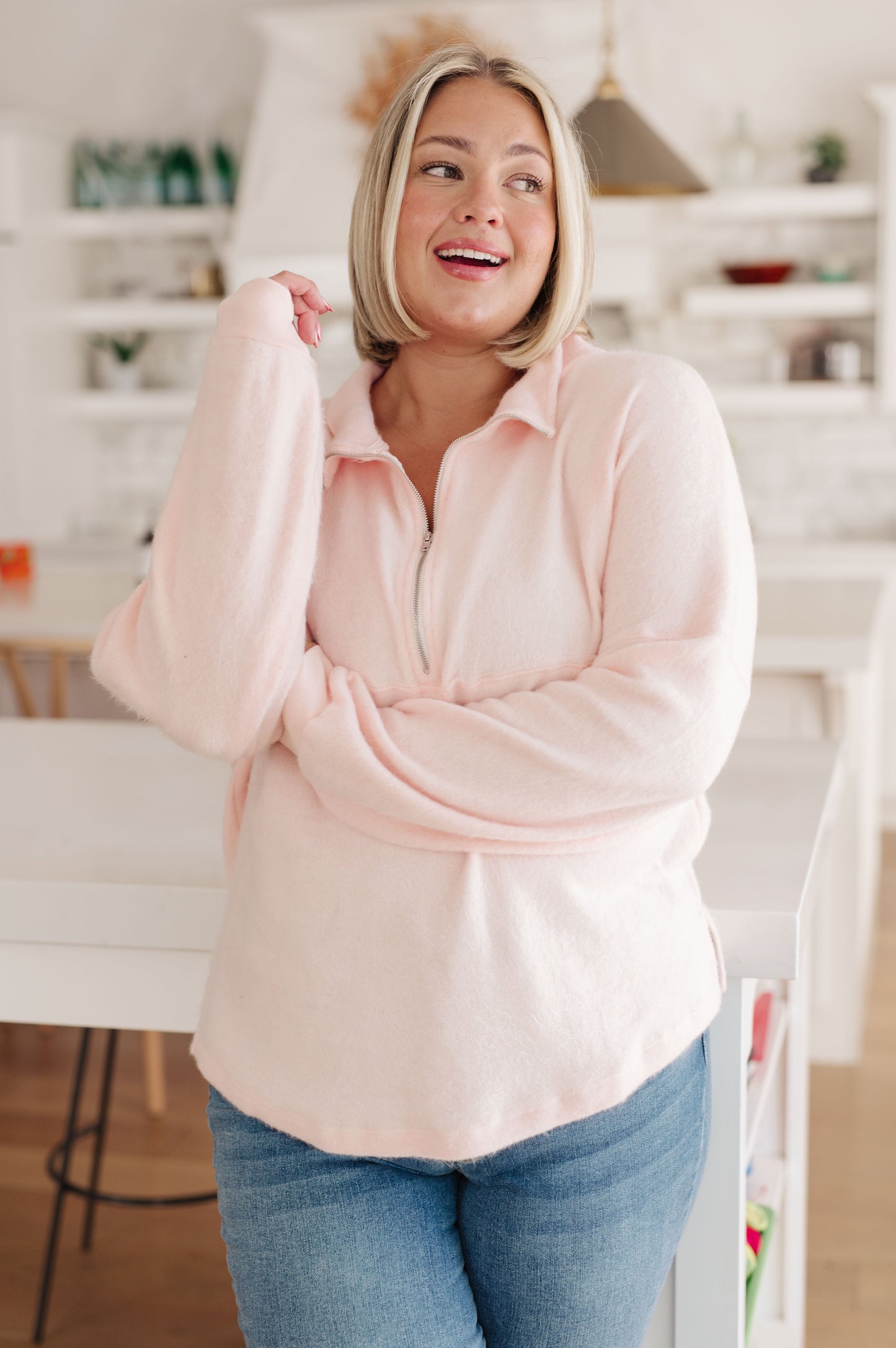 Cozy Moment 1/2 Zip Pullover in Blush