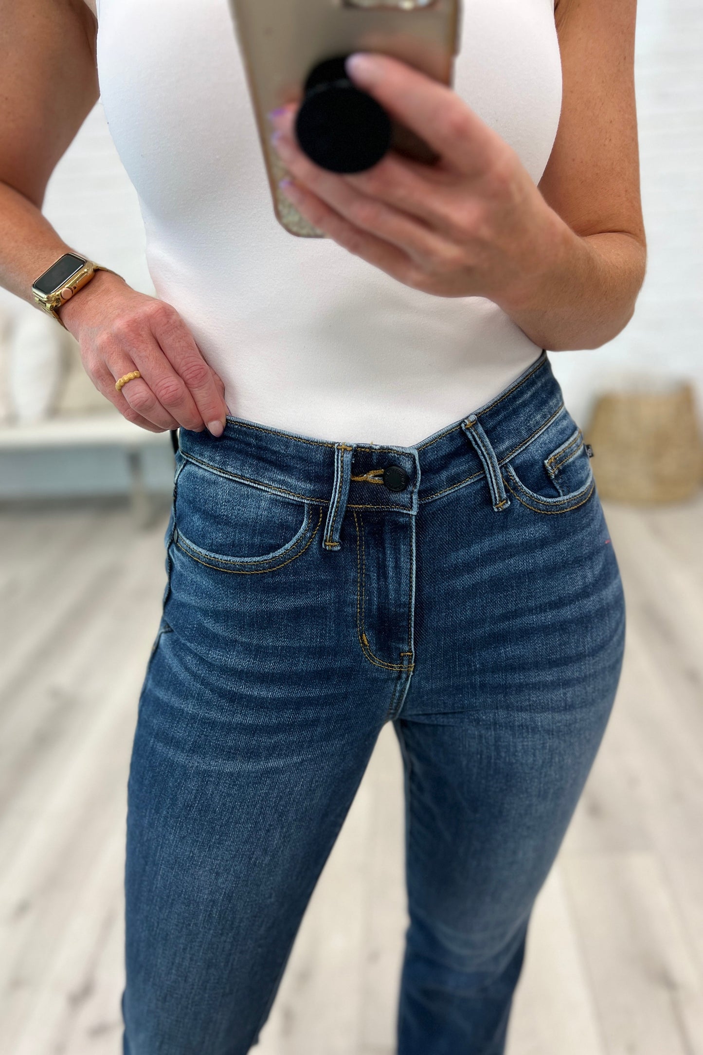 Josephine Mid Rise Raw Hem Bootcut Jeans